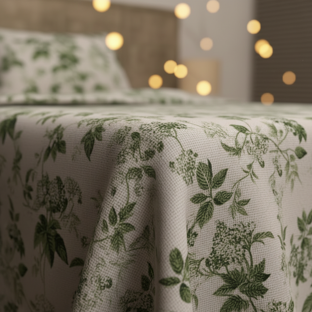 Green Leafy Vine Floral Pure Cotton King Size Bedsheet