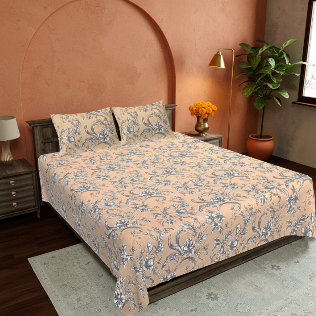 Desert Antique Climber Double Bedsheet | 160 TC Poly Cotton | 2 Pillow Covers