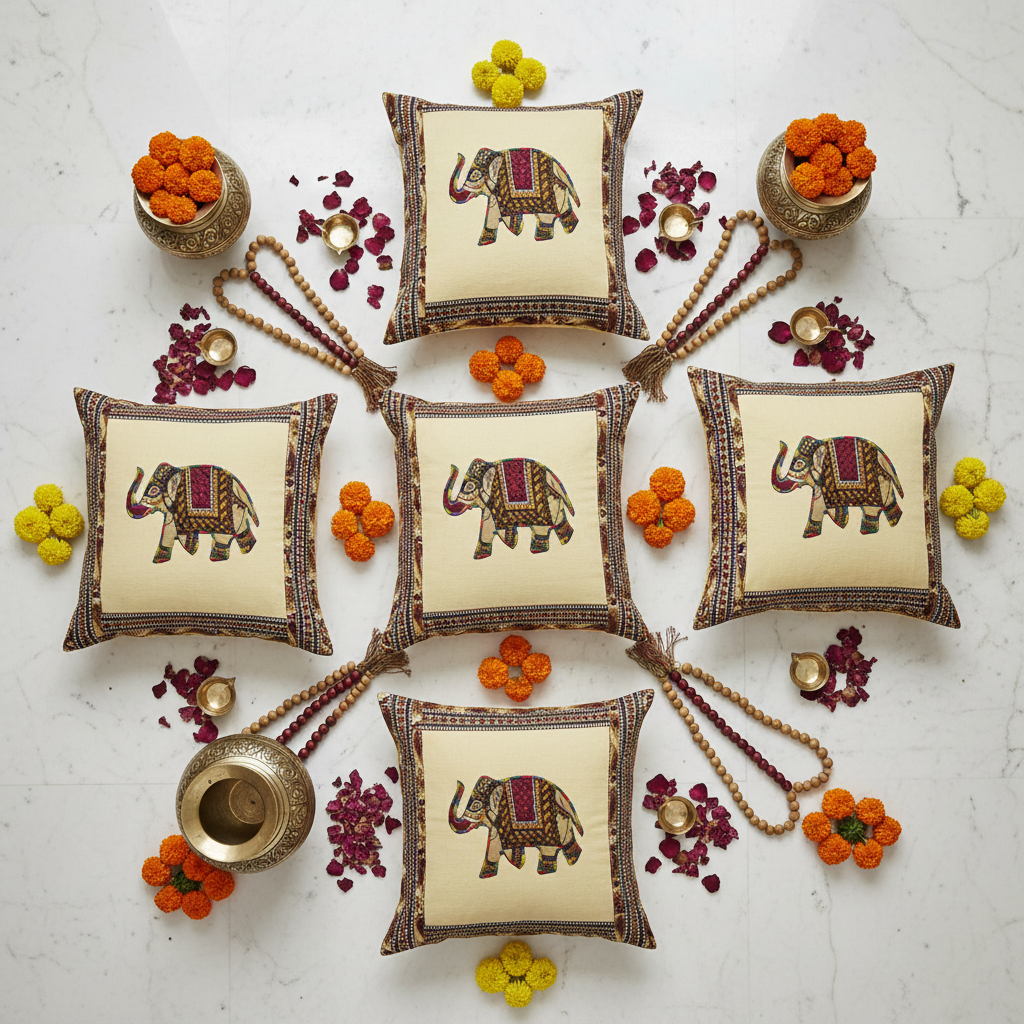 Elephant Cushion - Flat Lay Ethnic