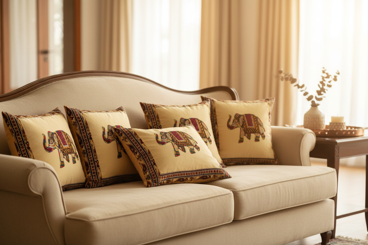 Elephant Cushion - Sofa Lifestyle Wide