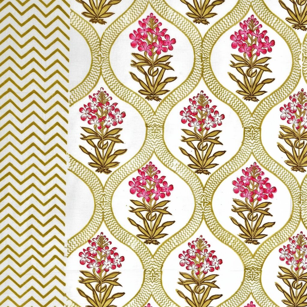 MVB Premium Pink Floral Ogee Print 400 TC Pure Cotton King Size Bedsheet