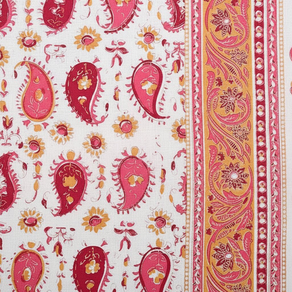 MVB Double Bedsheet – Paisley Watermelon Pink with Gold Print | 100% Pure Cotton