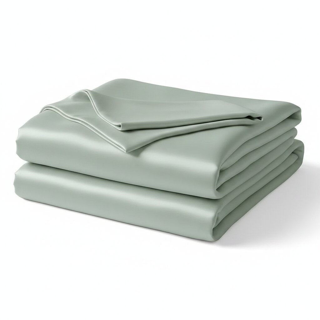 MVB UltraSatin Silk Flat Double Bedsheet | Beige Mint | 1 Flat Sheet + 2 Pillow Covers