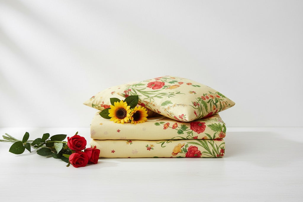 Pale Yellow Poppies in Bloom Pure Cotton King Size Bedsheet