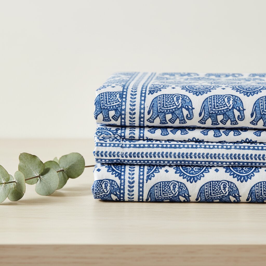 Double Bedsheet Paisley Sky Blue with Gold Print | 100% Pure Cotton | 180 TC | Set of 3 | MVB YUGVIGYANA