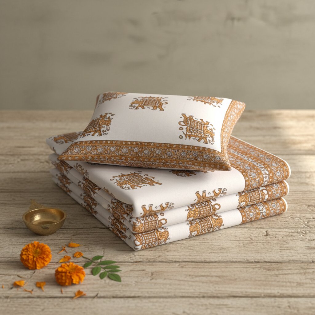 Pure Cotton Elephant Ride Double Bedsheet Mustard Yellow