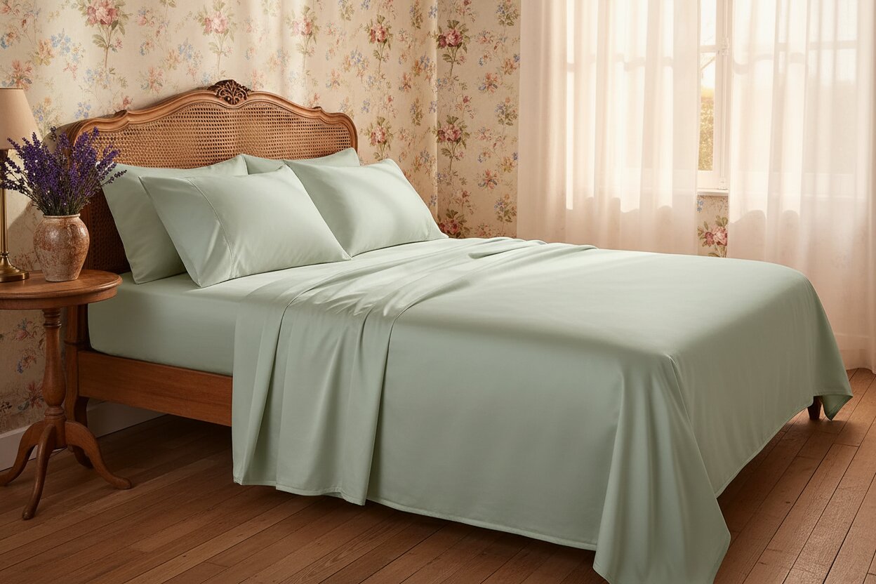 Sage Green Dreamy UltraSatin Double Flat Bedsheet Set – Silky Smooth Luxury