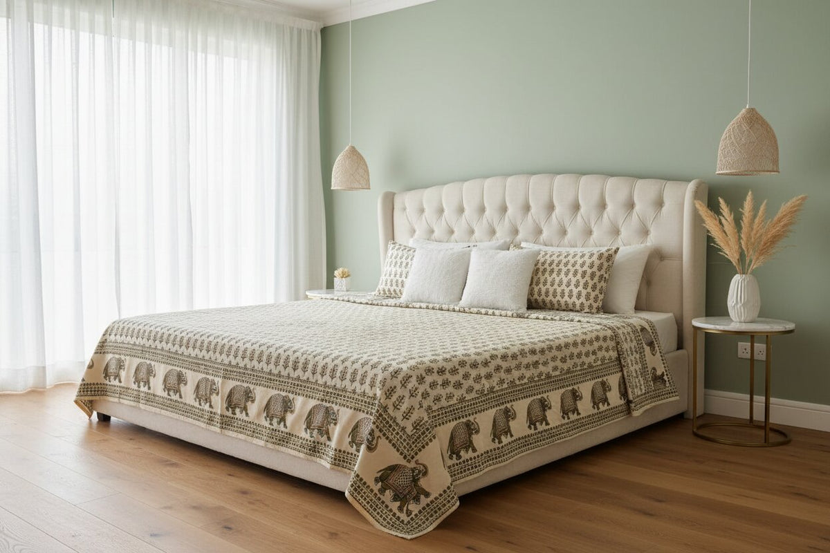 Creamy Caramel Motif Double Bedsheet | 100% Pure Cotton | 180 TC | With 2 Pillow Covers