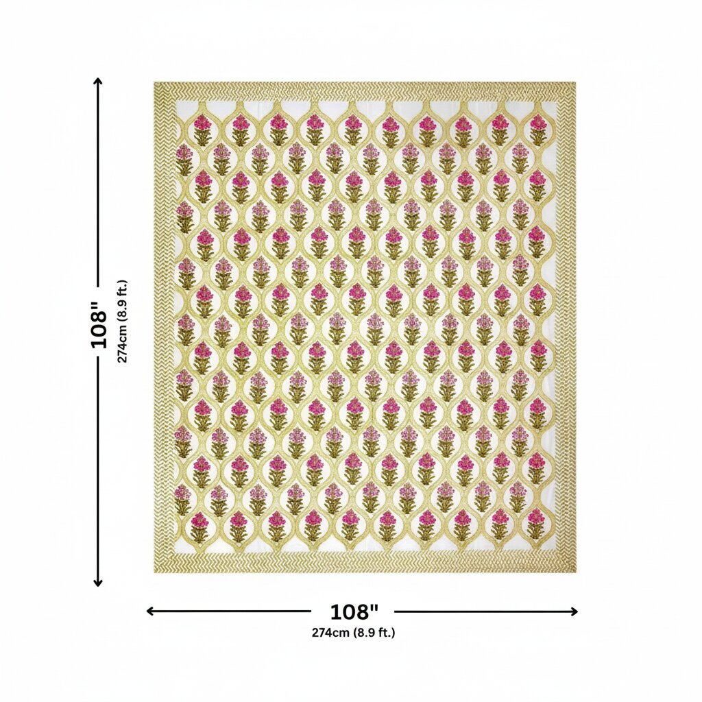 MVB Premium Pink Floral Ogee Print 400 TC Pure Cotton King Size Bedsheet