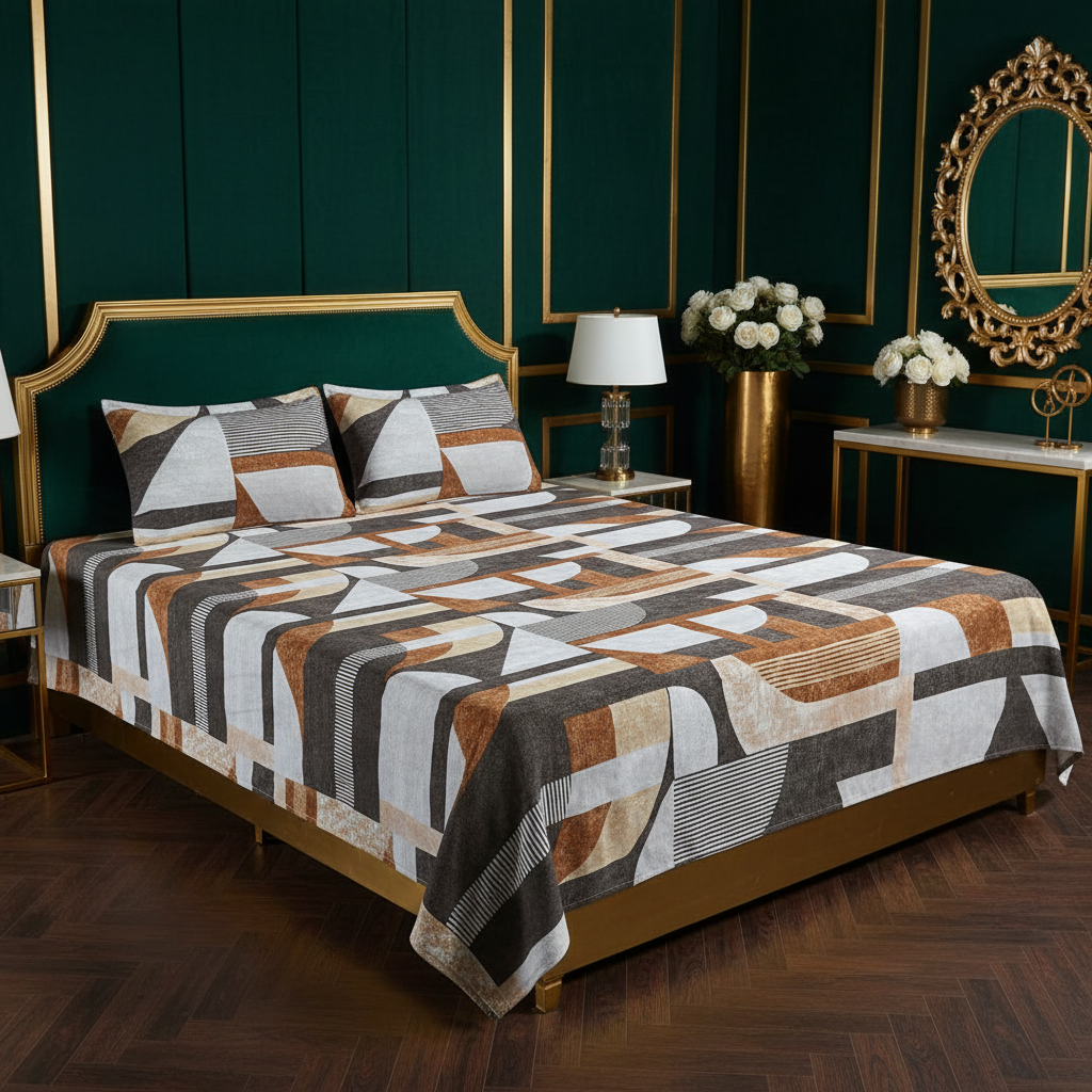 Geometric Bedsheet - Royal Gold