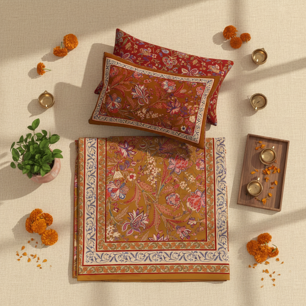 Golden Mustard Bedsheet Flat Lay
