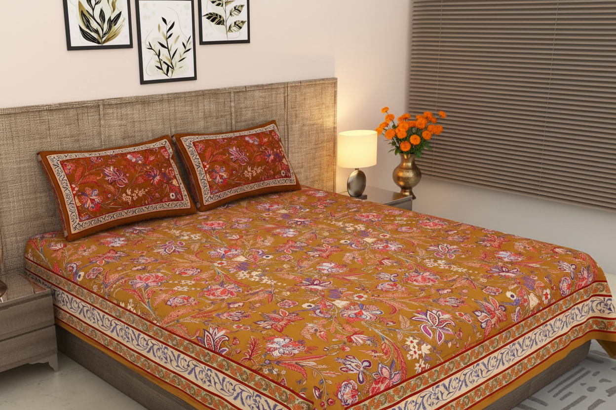 Golden Mustard Bedsheet Indian Palace