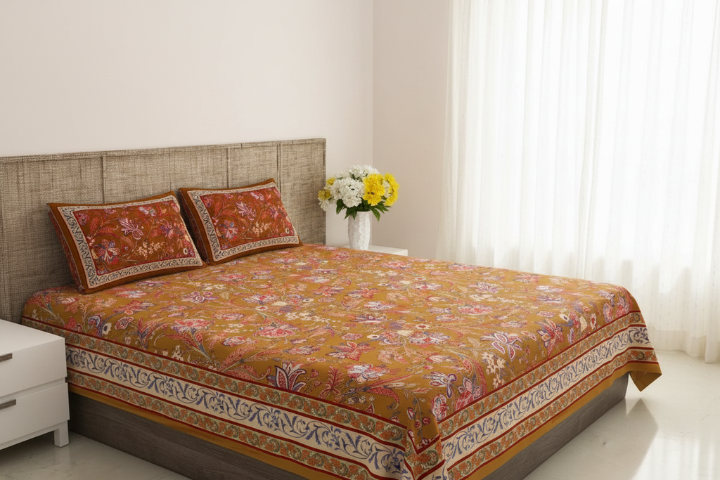 Golden Mustard Bedsheet White Bedroom