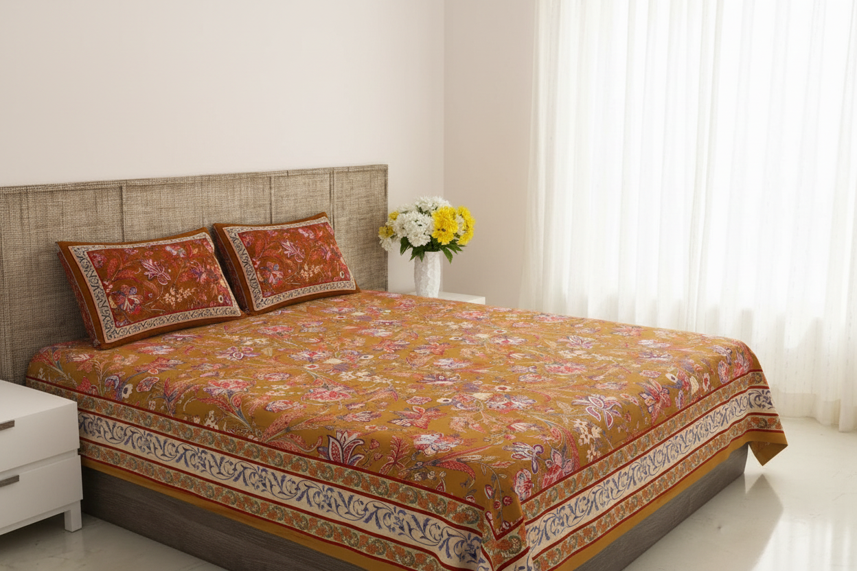 Golden Mustard Bedsheet White Bedroom