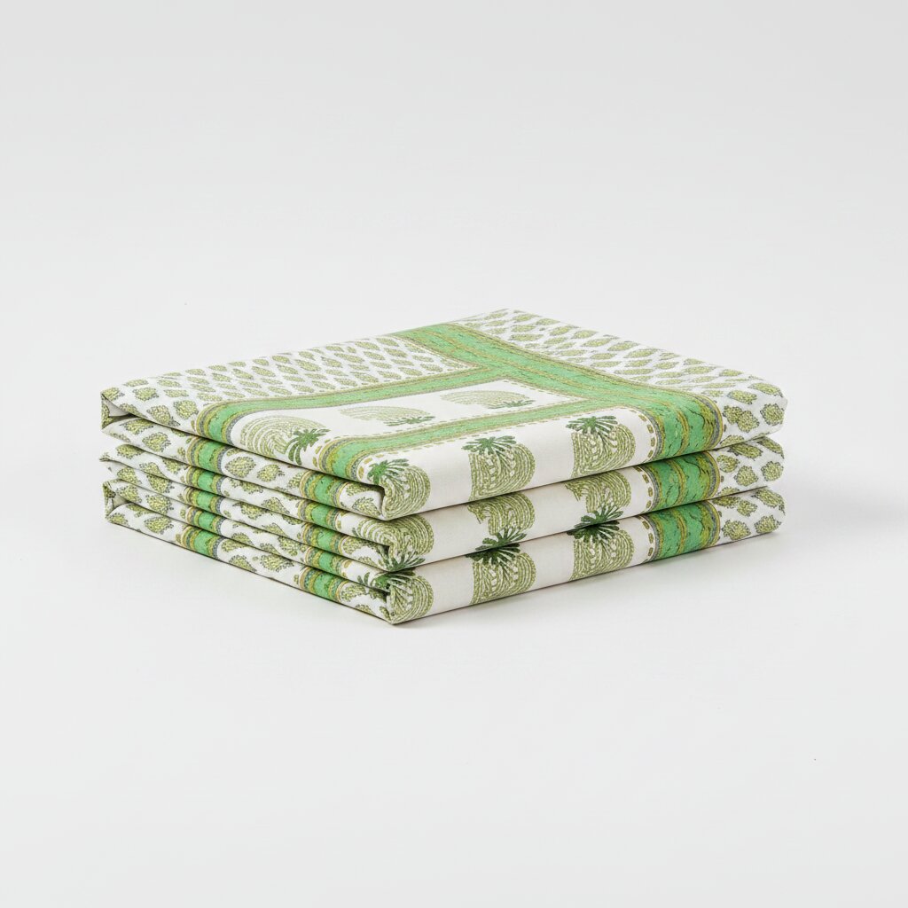 Lime Green Geometric Floral Double Bedsheet Set | 100% Cotton | 274x228 cm | 2 Pillow Covers