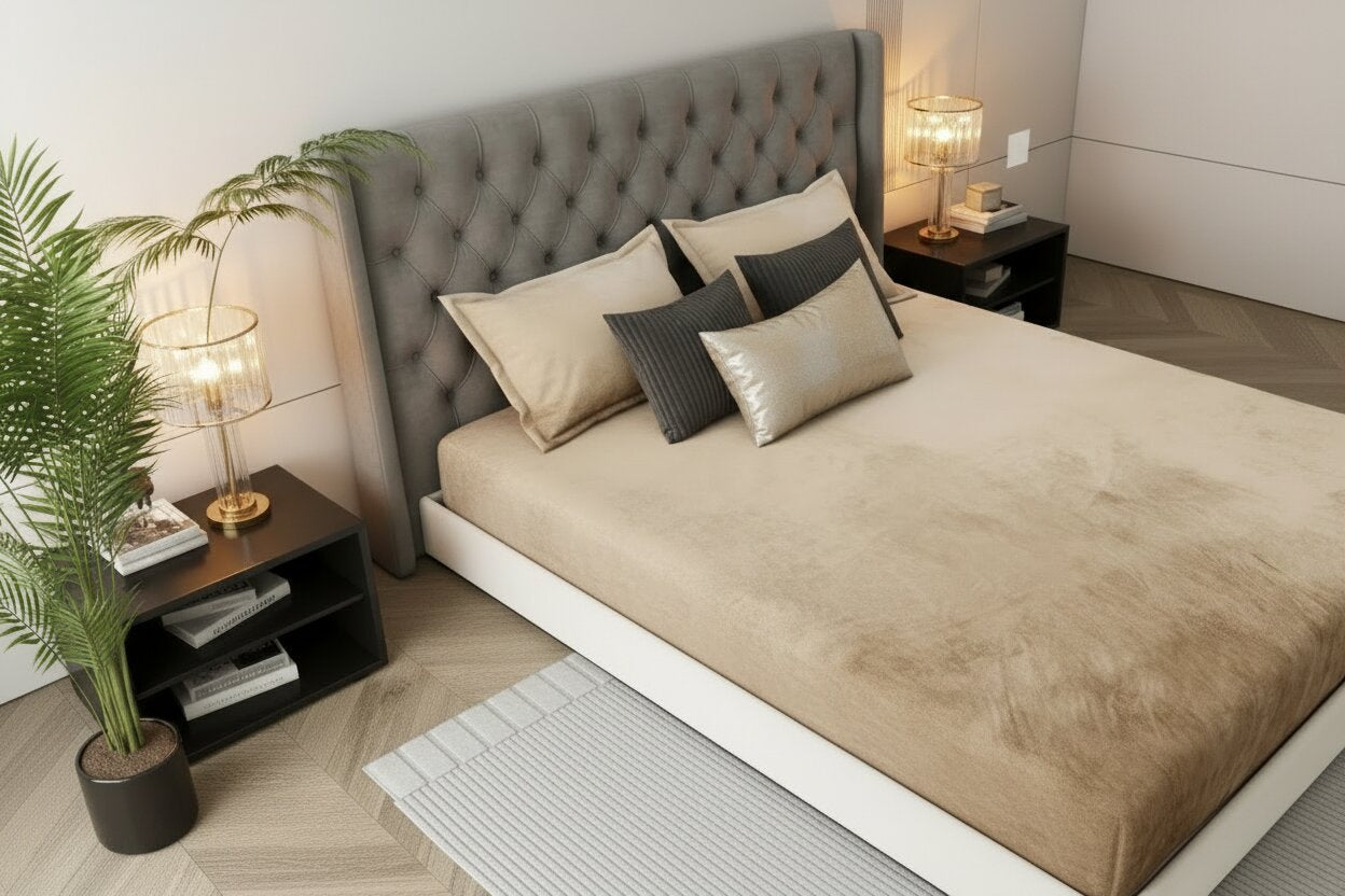 MVB Luxurious Super Soft Velvet Double Bedsheet with Matching Pillow Covers
