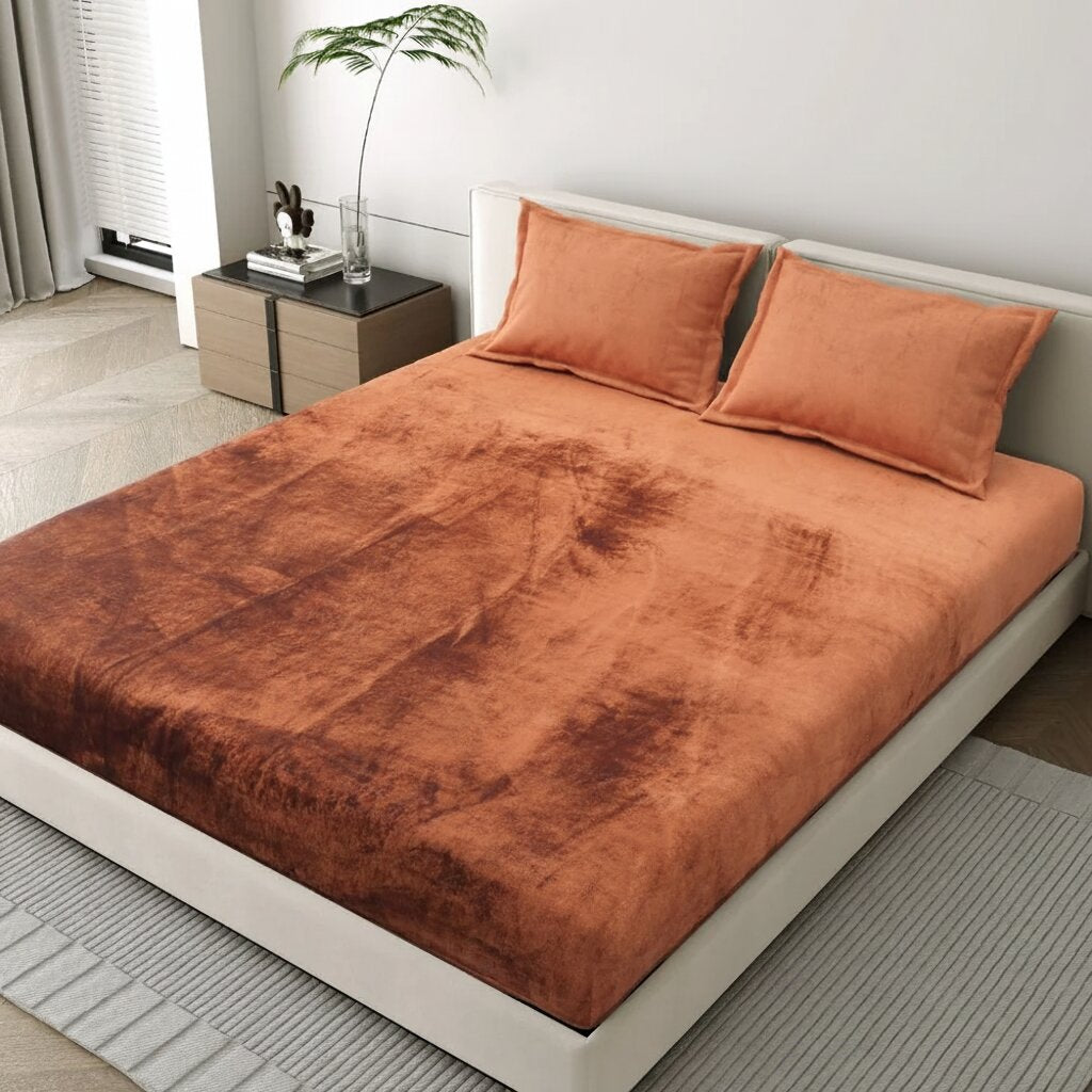 MVB Premium Velvet Comfort Double Bedsheet – Rust Copper Brown | MVBBSW003