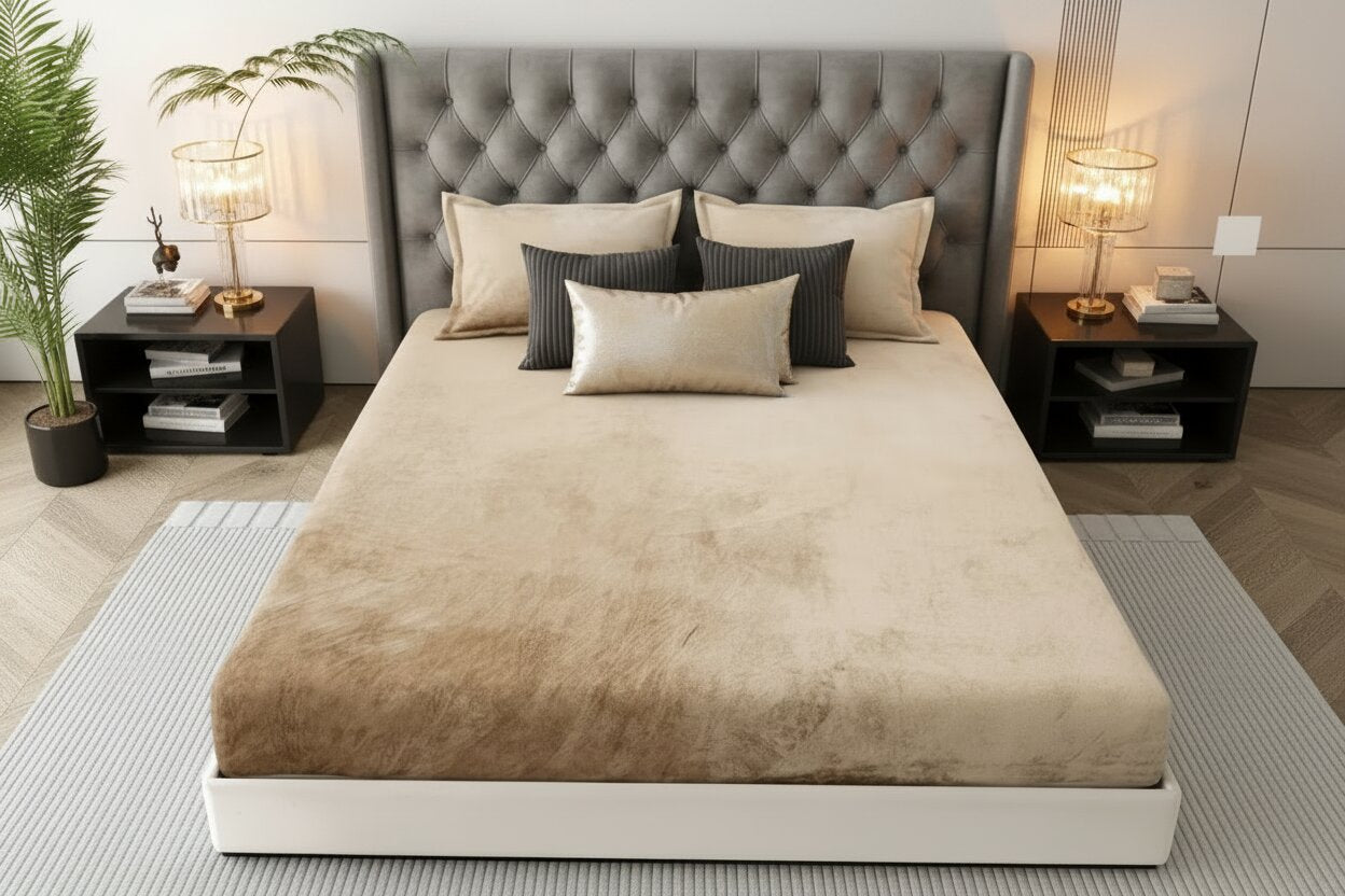 MVB Luxurious Super Soft Velvet Double Bedsheet with Matching Pillow Covers
