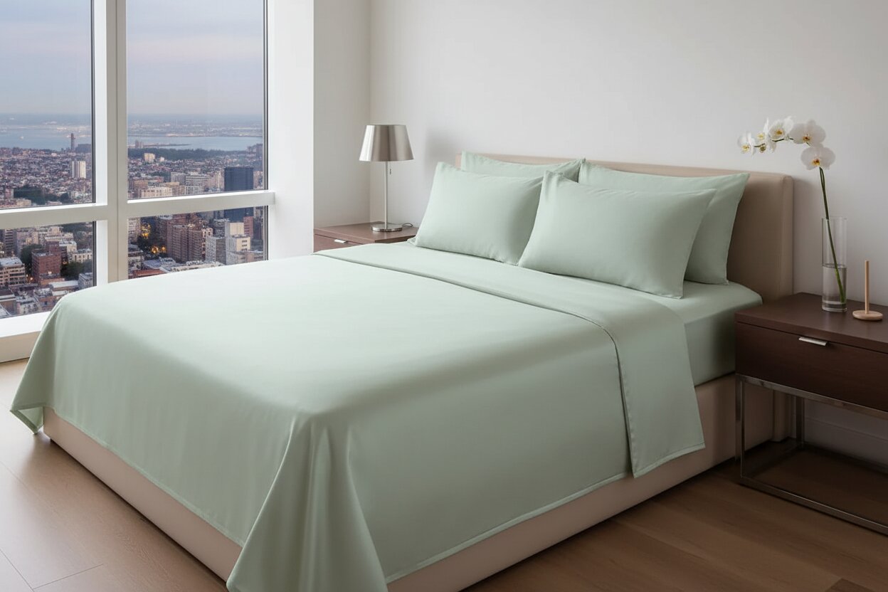 Sage Green Dreamy UltraSatin Double Flat Bedsheet Set – Silky Smooth Luxury