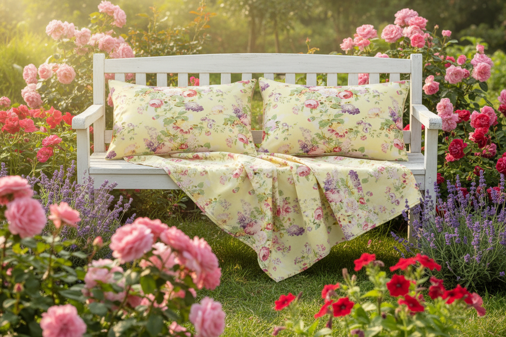 Yellow Floral Bedsheet - Outdoor Garden Lifestyle