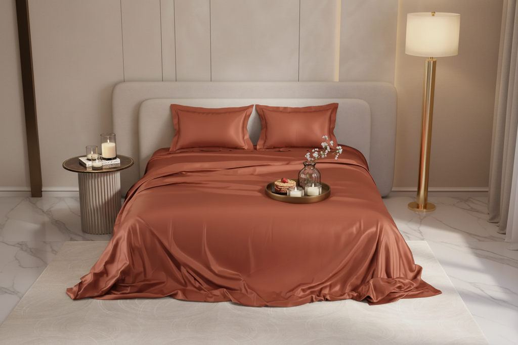 Rust Terracotta Bedsheet - Straight Bed View