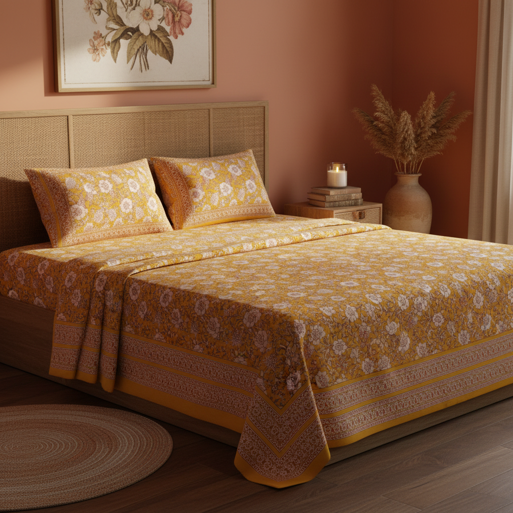 Mustard Yellow Bedsheet Bohemian Terracotta Room
