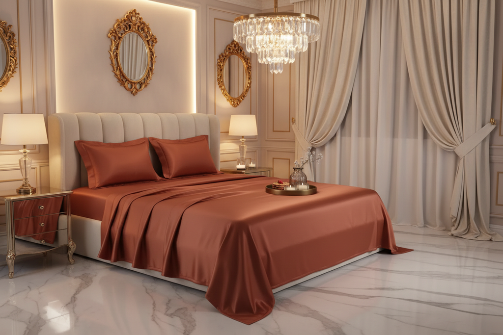 Rust Terracotta Bedsheet - Luxury Hotel Style
