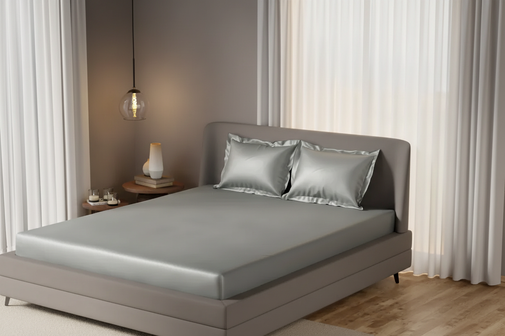MVB Dreamy UltraSatin Fitted Double Bedsheet - Dreamy Blue Lifestyle