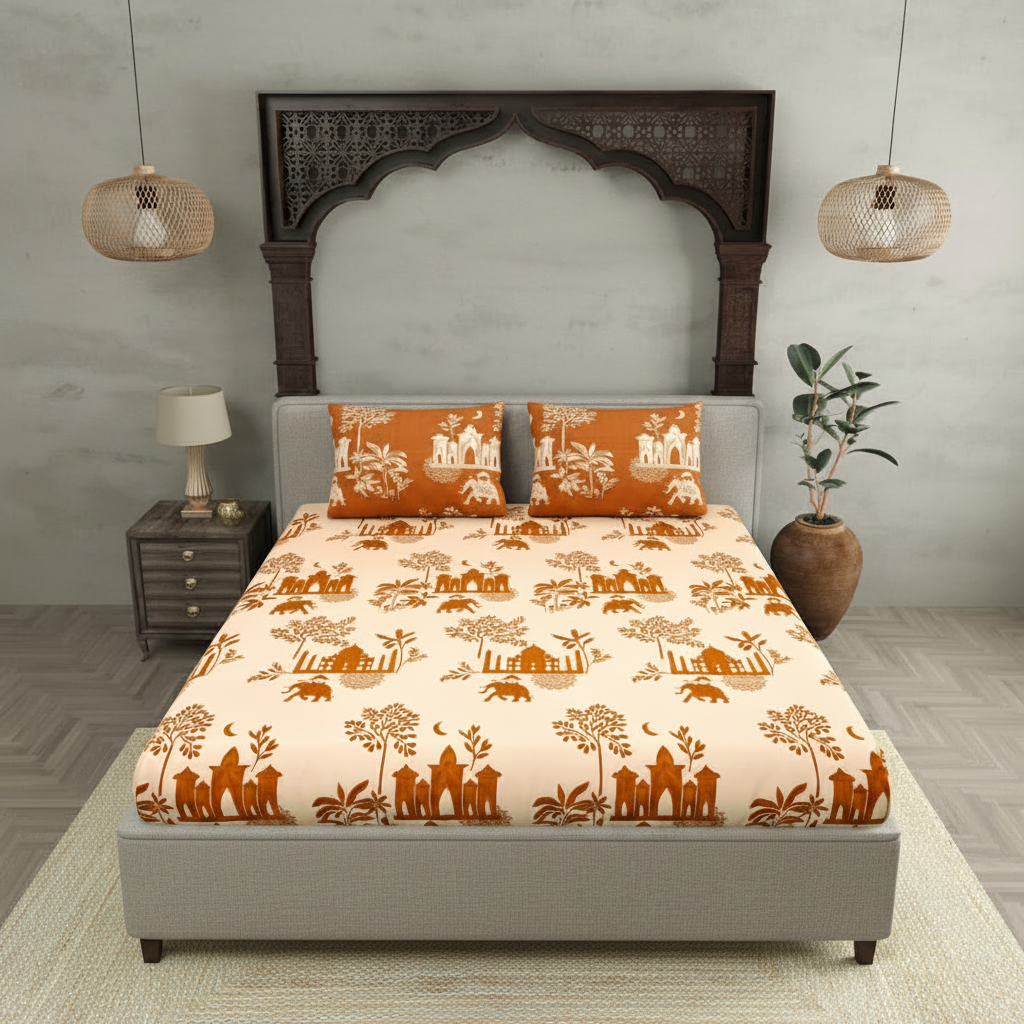 Royal Heritage Bedsheet on Grey Bed