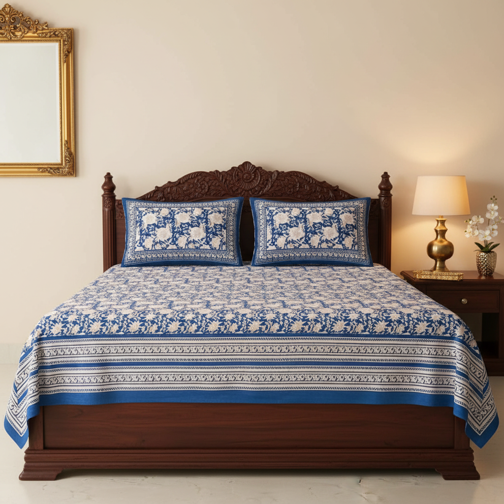 Royal Blue Bedsheet - Full Bed Front Angle