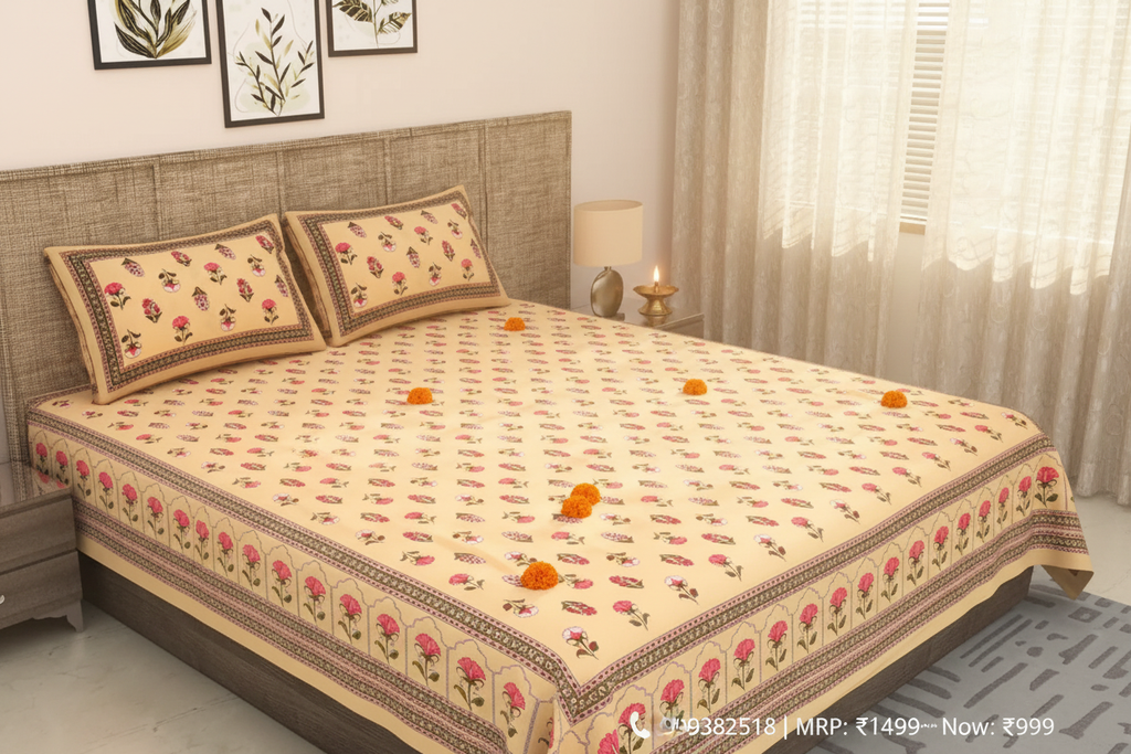 Creamy Peach Bedsheet - Room Lifestyle