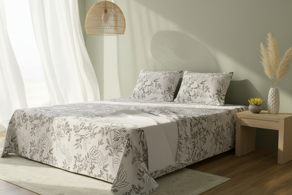 Ink Twilight Flora Double Bedsheet with elegant fold-back detail