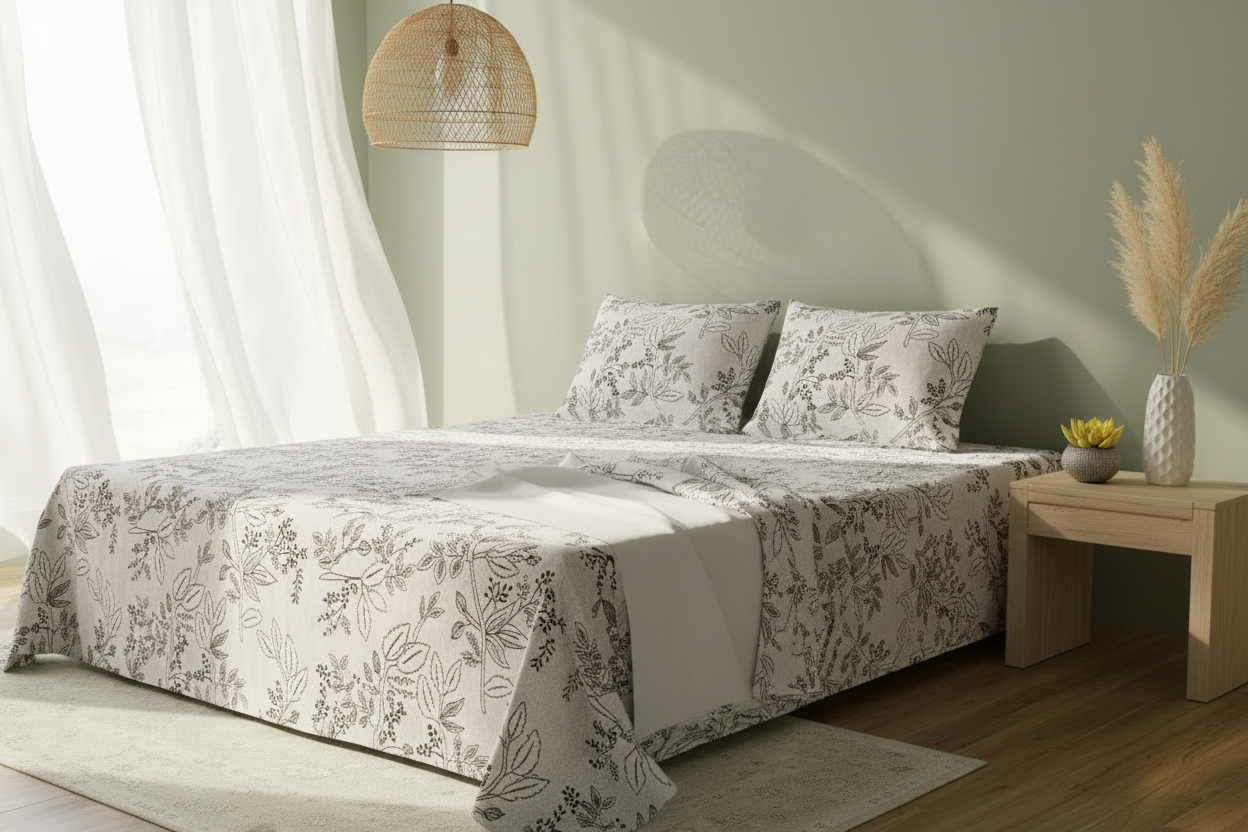 Ink Twilight Flora Double Bedsheet with elegant fold-back detail