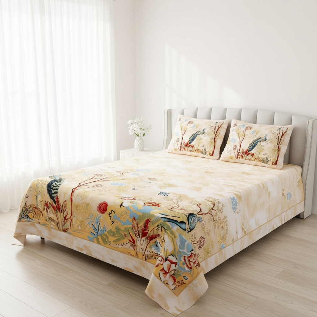 Mayur Mahal Peacock Bedsheet - Flipkart Lifestyle White Room