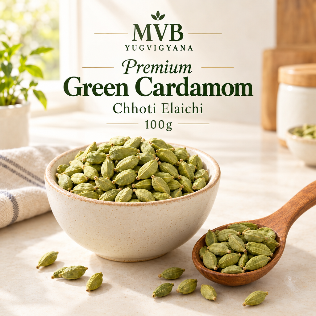 MVB YUGVIGYANA Premium Green Cardamom whole chhoti elaichi pods, 100g