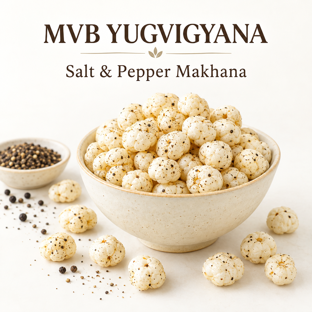 Illustrative salt and pepper makhana concept in a cream bowl, MVB YUGVIGYANA