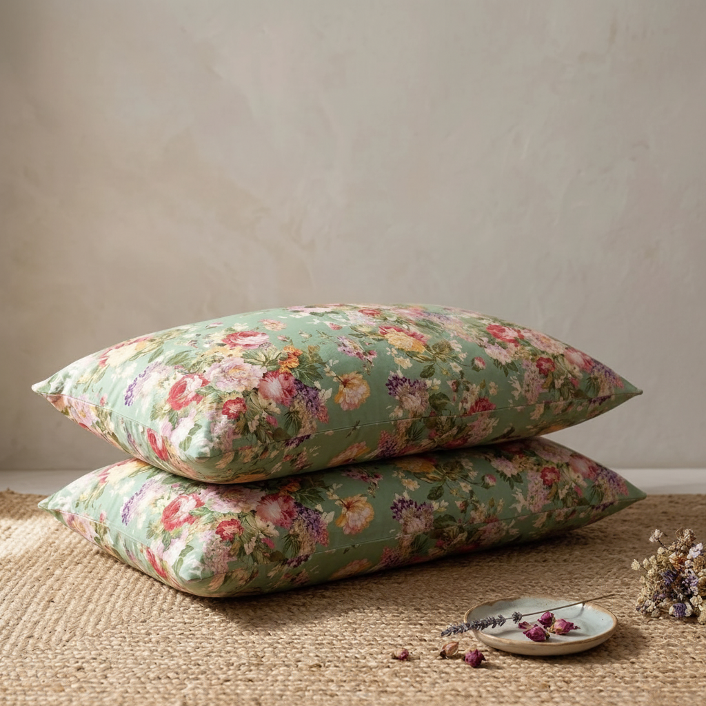 Emerald Green Floral Bedsheet - Pillow Covers Lifestyle
