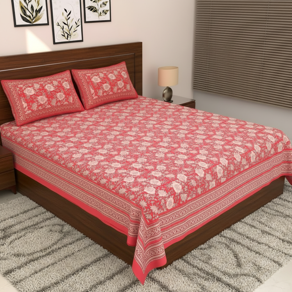 Rose Pink Bedsheet - Full Bed Front Angle