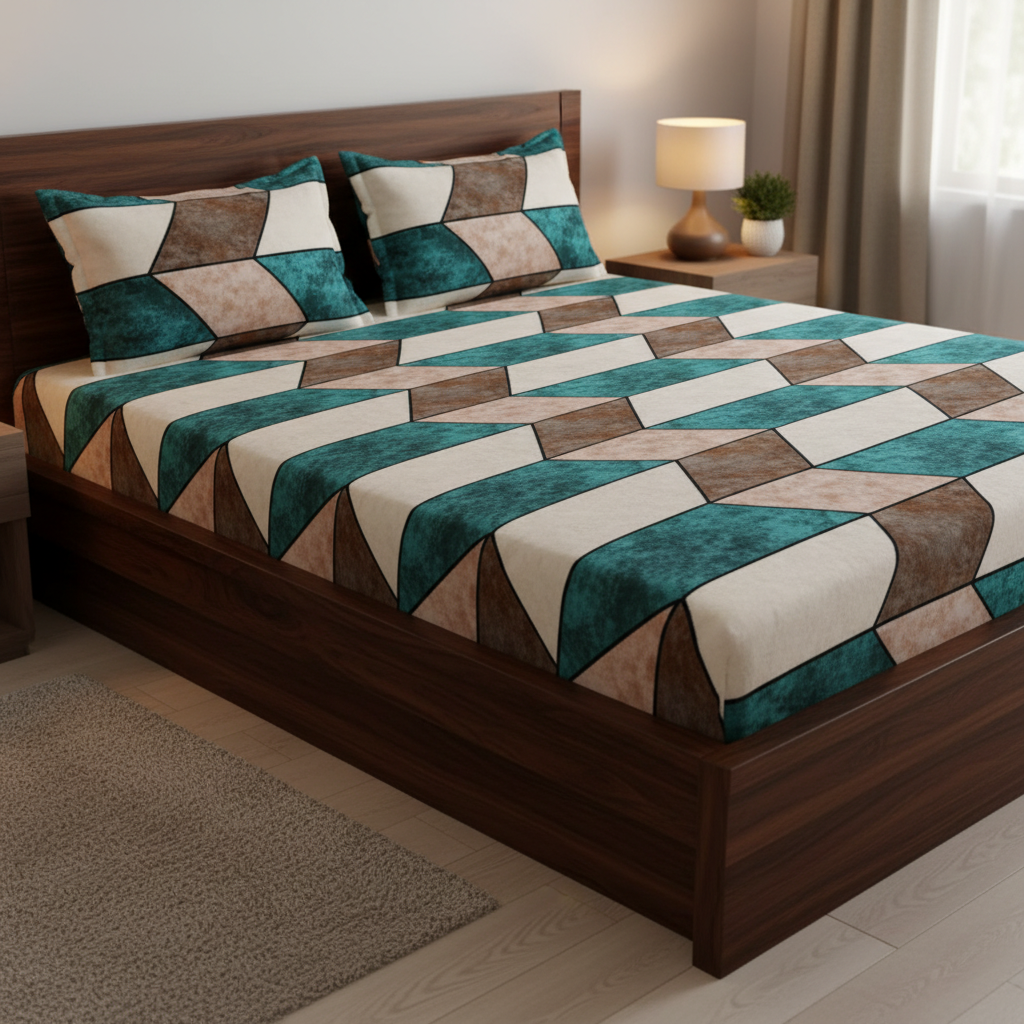 MVB Cube Illusion Velvet Bedsheet - Dark Walnut Bed Lifestyle