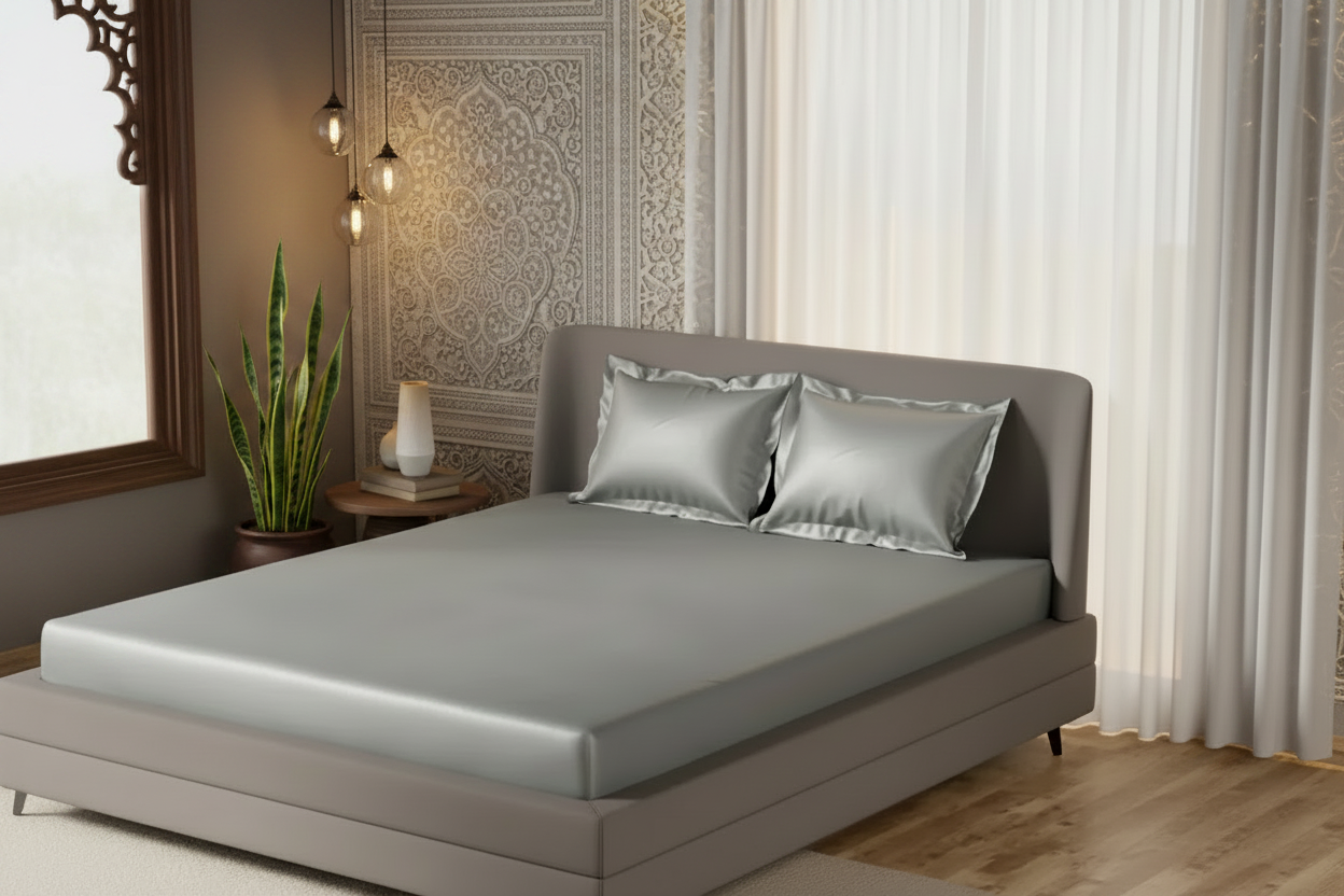 MVB Dreamy UltraSatin Fitted Double Bedsheet - Modern Indian Bedroom