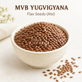 Illustrative concept of brown flax seeds in a cream bowl, MVB YUGVIGYANA