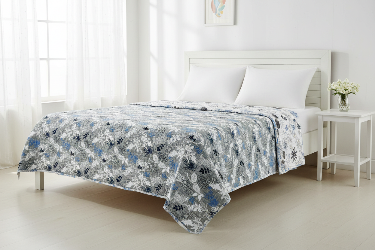Blue Dohar on White Wooden Bed - Lifestyle
