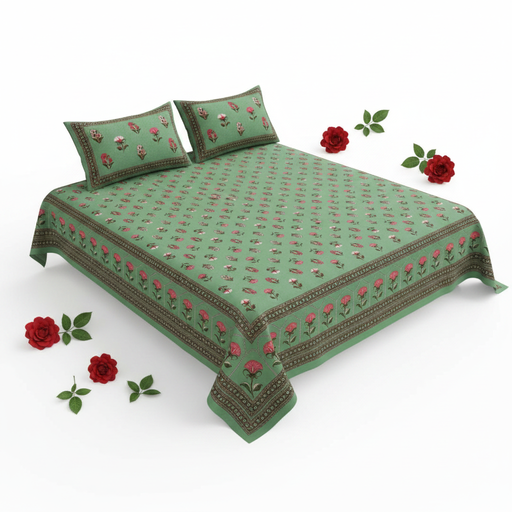 Sage Green Bedsheet - Artistic Flat Lay