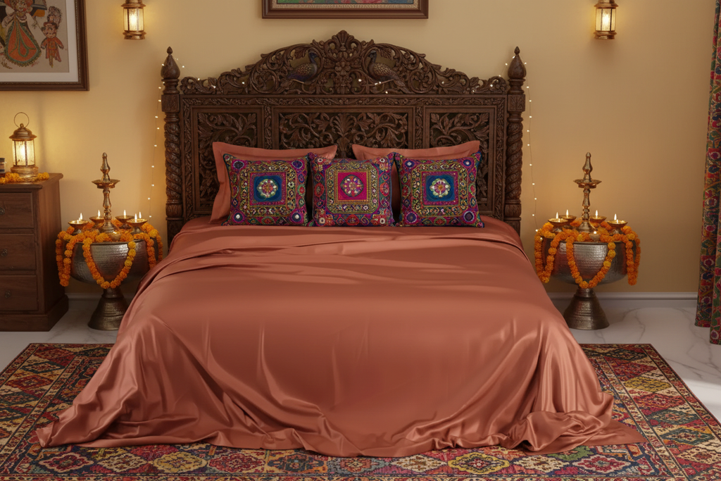 Rust Terracotta Bedsheet - Indian Style Bedroom