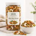 Illustration of MVB YUGVIGYANA mixed dry fruits in a transparent jar