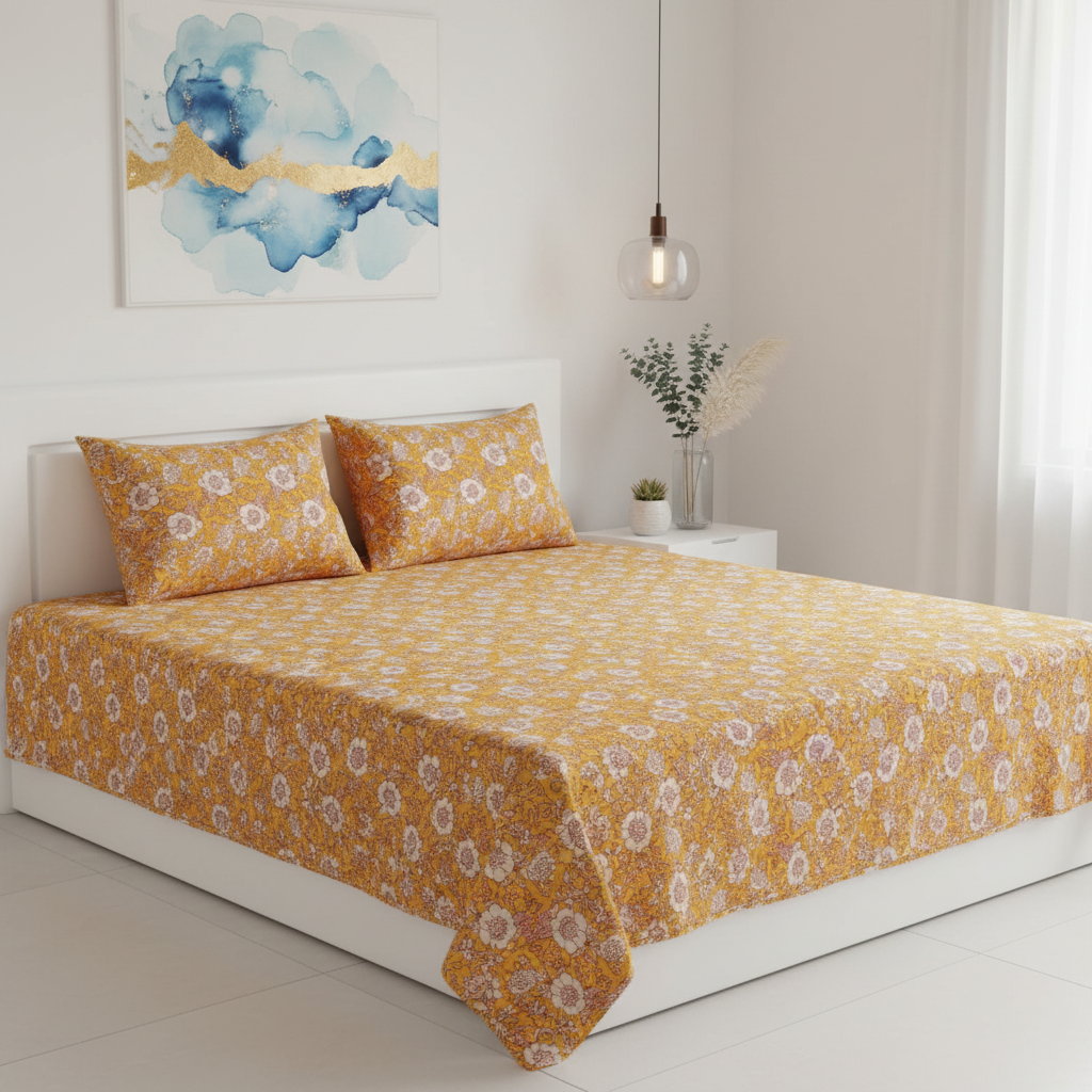 Mustard Yellow Bedsheet Scandinavian Room