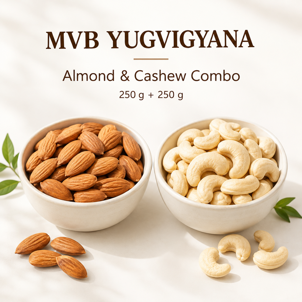 Illustrative MVB YUGVIGYANA almond and cashew combo with separate bowls, not actual stock packaging
