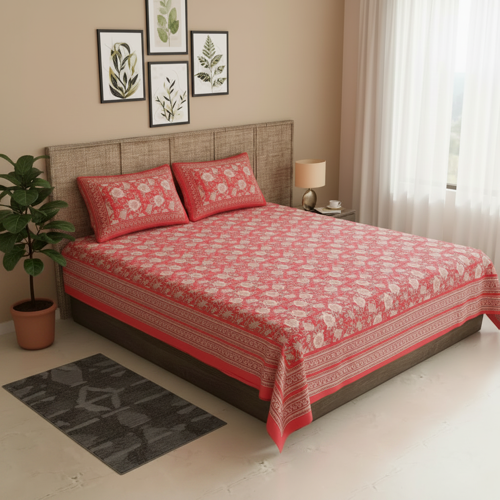 Rose Pink Bedsheet - Lifestyle Bedroom Angle