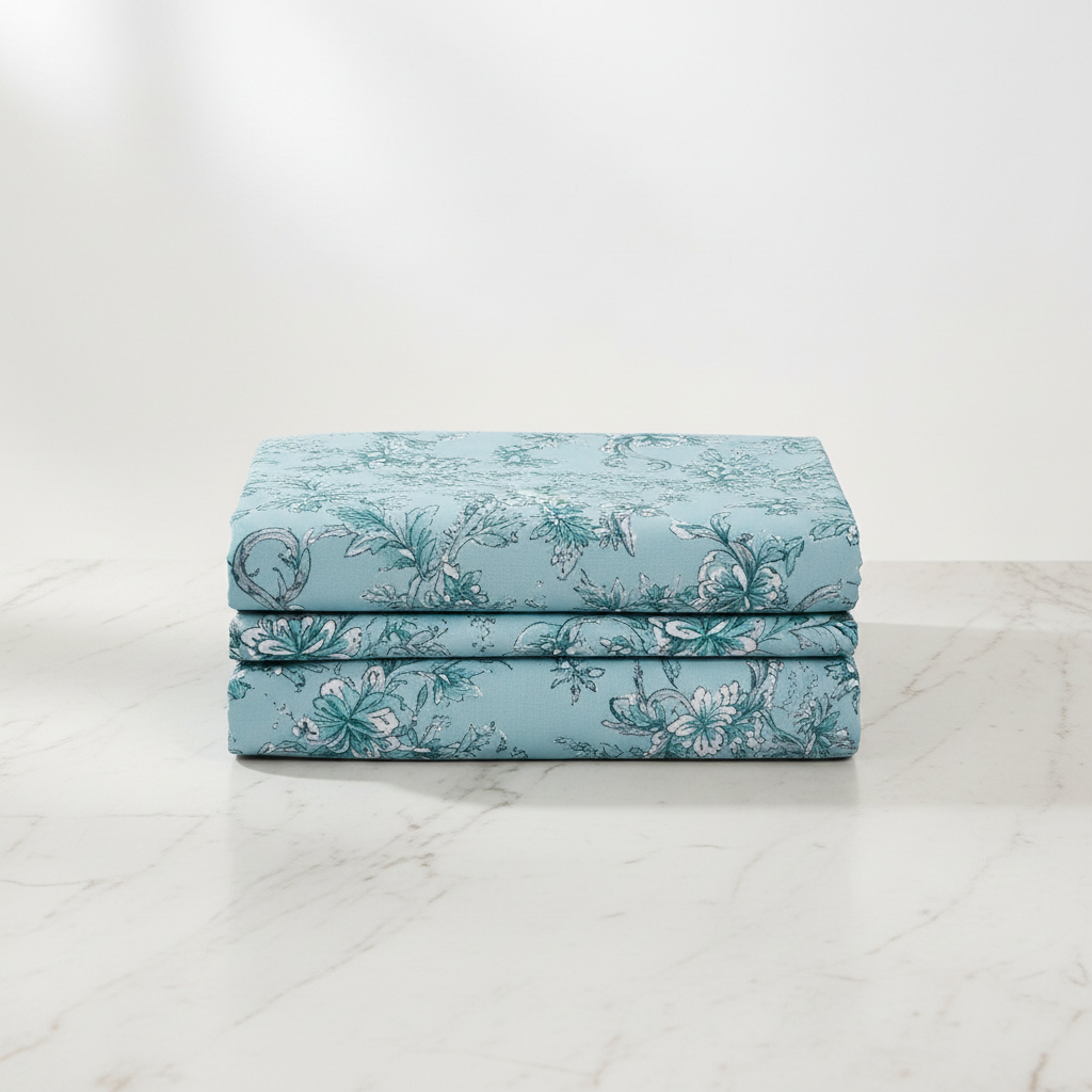 Cyan Ivy Trellis Double Bedsheet neatly folded product shot