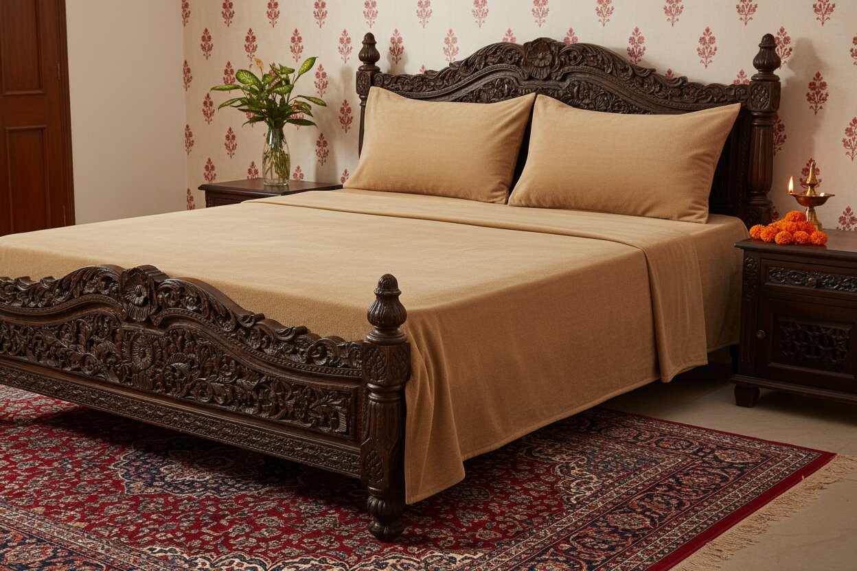 MVB Luxurious Super Soft Velvet Double Bedsheet with Matching Pillow Covers